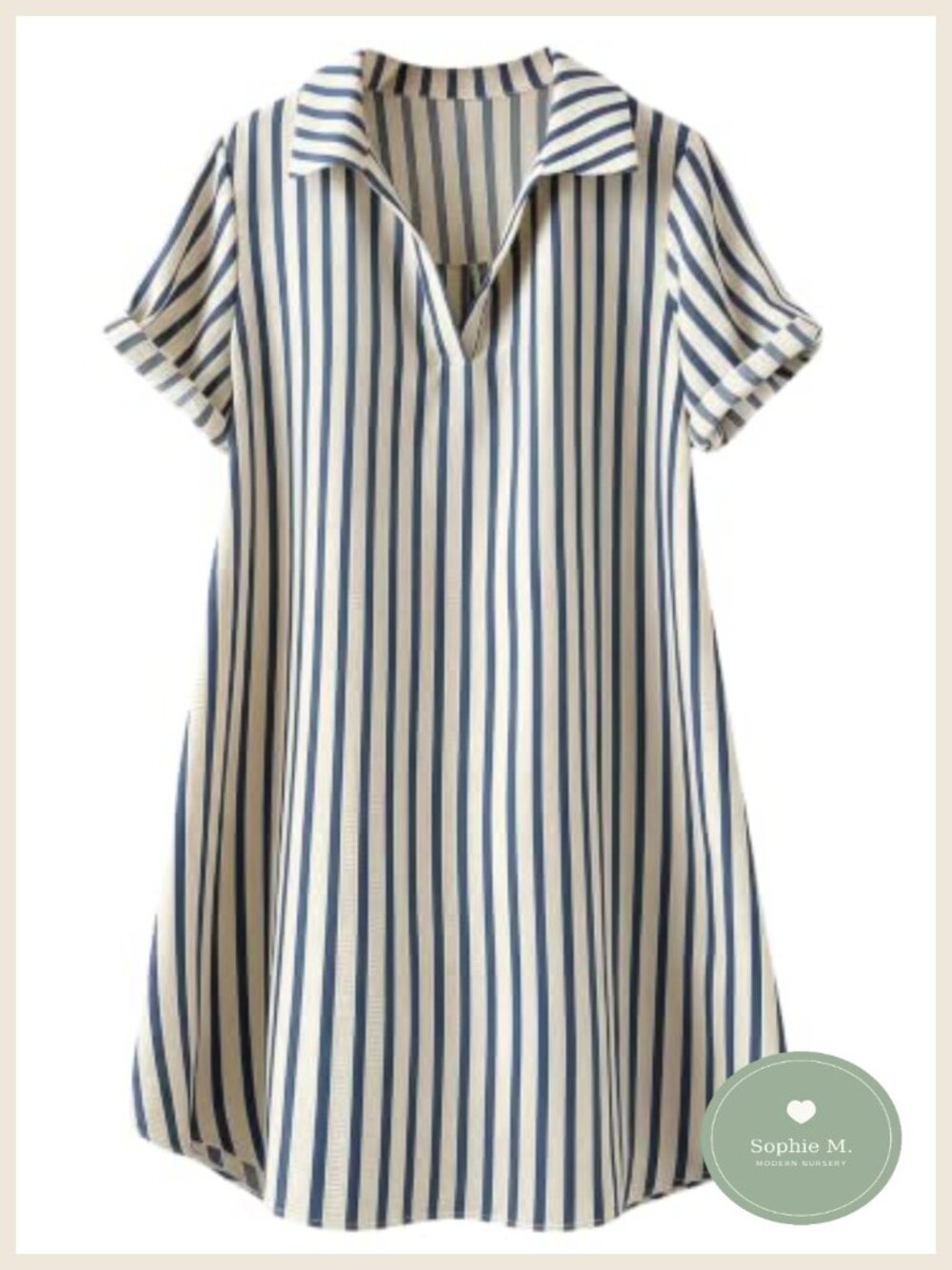 Striped Collared Short Sleeve Shirt Dress Knee Length Tunic